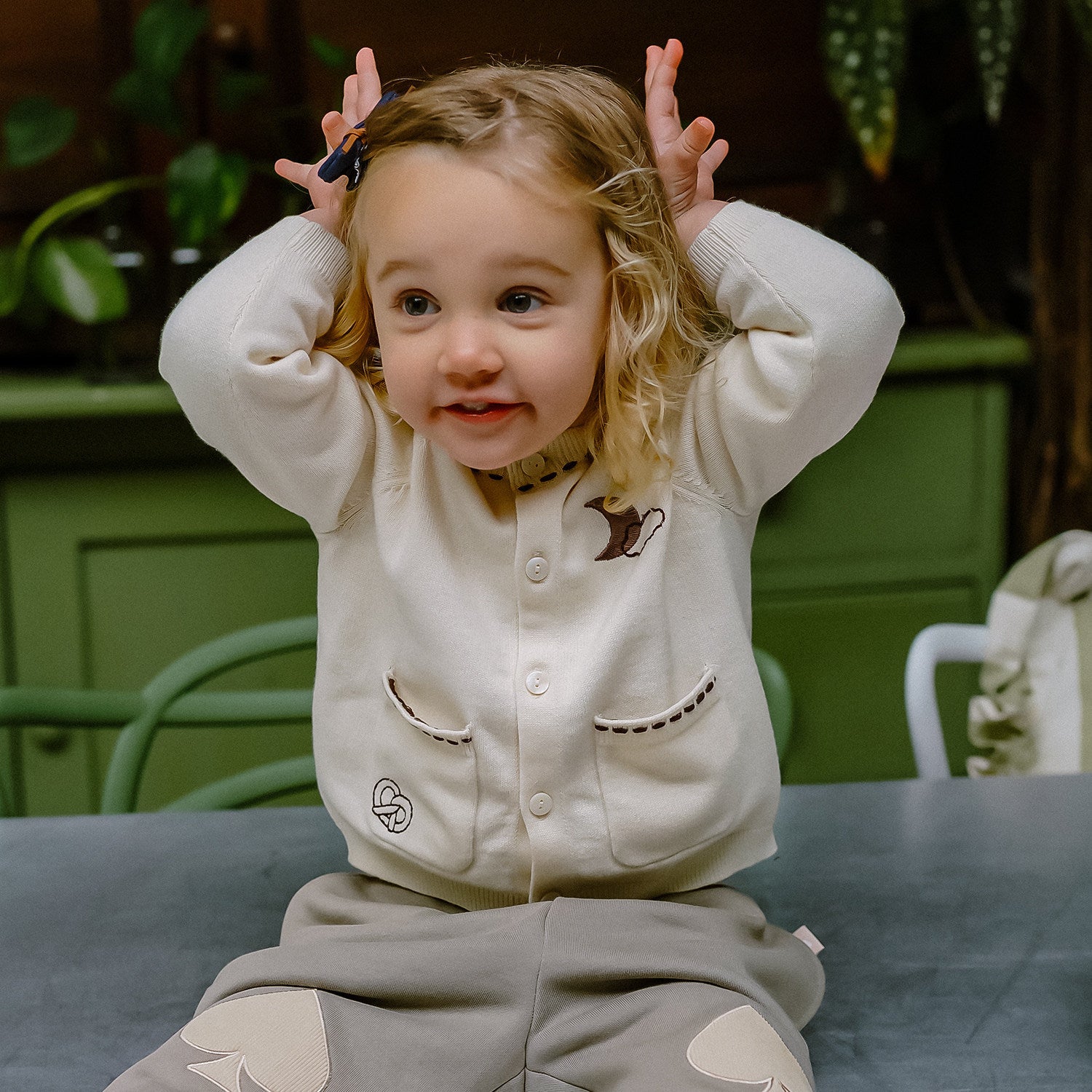 mua qiaqia | Moon and Cloud Knitted Cardigan お月さま ニットカーディガン【mh0020120】 Apricot white / 73CM mamahalo shop