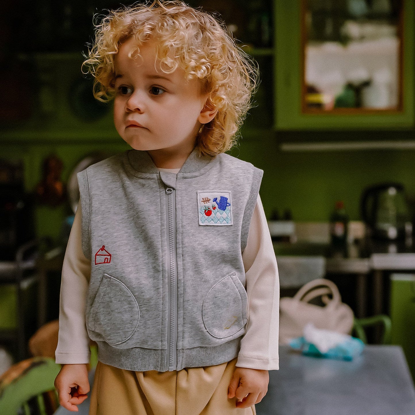 mua qiaqia | Nordic Style Gardening Patch Vest 北欧風 ガーデニングパッチ ベスト【mh0020145】 Flower ash / 73CM mamahalo shop