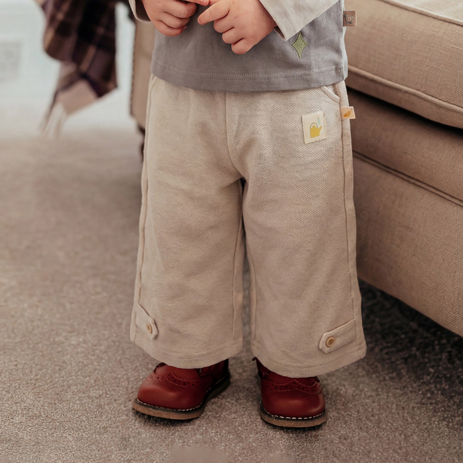 mua qiaqia | Soft Cotton Fruit Patch Slacks コットン フルーツパッチ ワイドパンツ【mh0020136】 Light gray / 73CM mamahalo shop