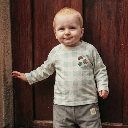 mua qiaqia | Soft Cotton Plaid Bread Embroidered T-shirt コットン チェック柄 パン刺繍 Tシャツ【mh0020138】 mamahalo shop