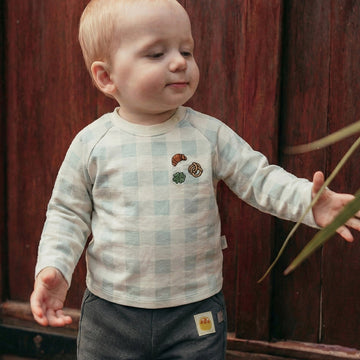mua qiaqia | Soft Cotton Plaid Bread Embroidered T-shirt コットン チェック柄 パン刺繍 Tシャツ【mh0020138】 mamahalo shop