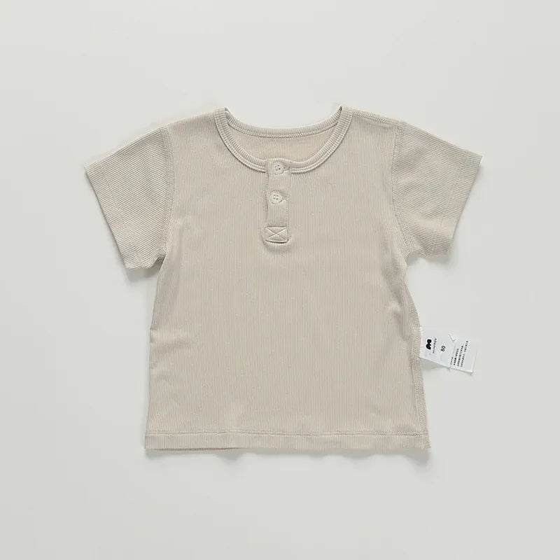 半袖Tシャツ Apricot / 73cm ヘンリーネックシンプルベーシック半袖Tシャツ【mh0010026】