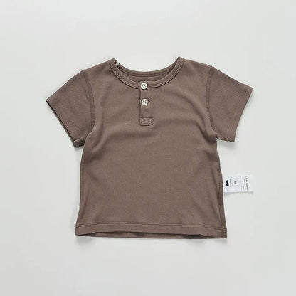 半袖Tシャツ Chocolate / 73cm ヘンリーネックシンプルベーシック半袖Tシャツ【mh0010026】