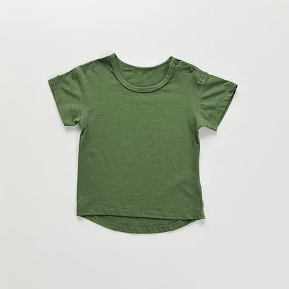 半袖Tシャツ Green / 73cm 肩あきシンプルベーシック半袖Tシャツ【mh0010027】