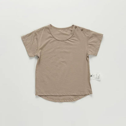 半袖Tシャツ Khaki / 73cm 肩あきシンプルベーシック半袖Tシャツ【mh0010027】