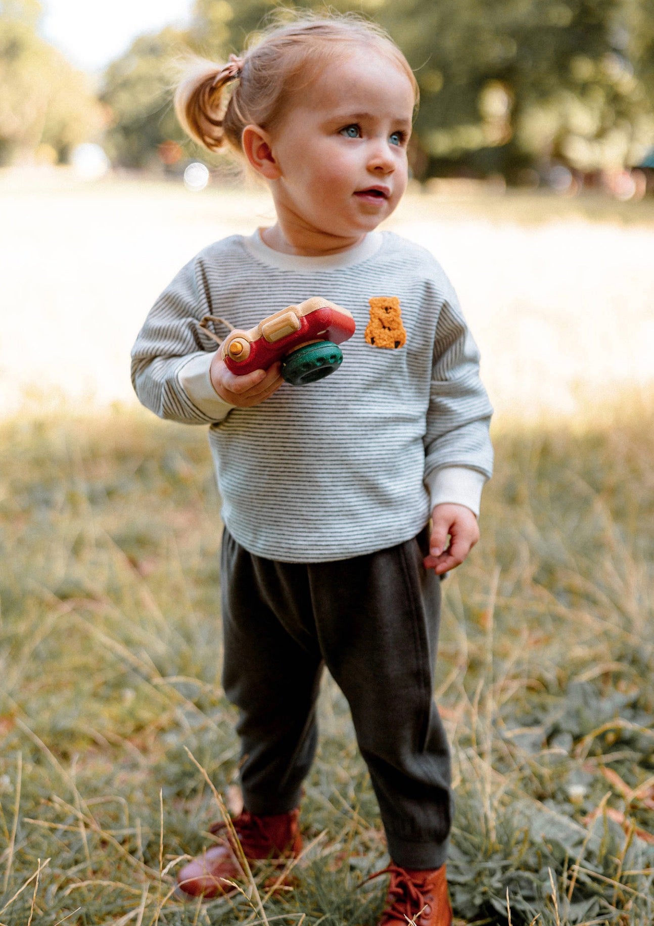 長袖Tシャツ 長袖Tシャツ ボーダー柄 ベアくま刺繍 プルオーバー トップス カットソー【mh0011639】