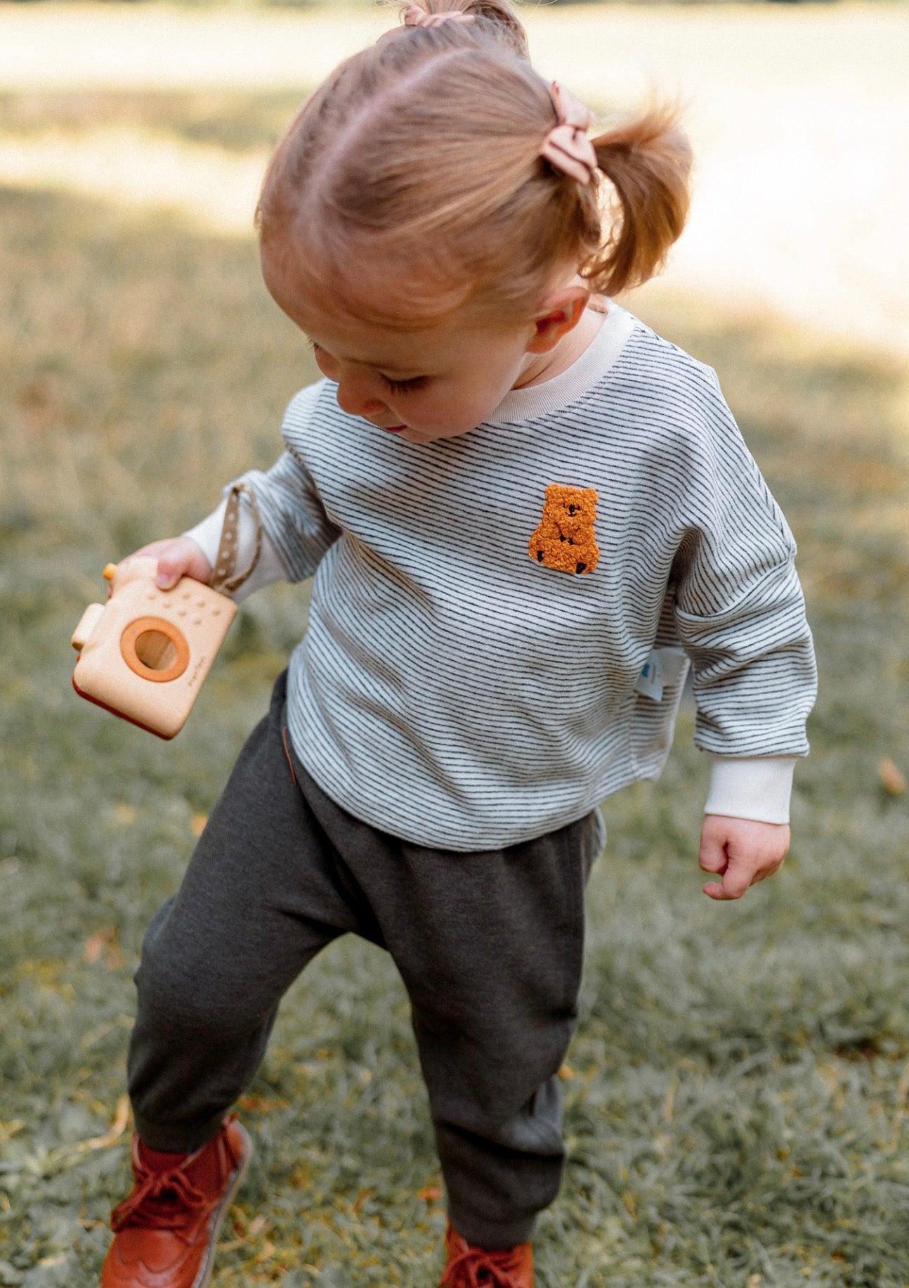 長袖Tシャツ 長袖Tシャツ ボーダー柄 ベアくま刺繍 プルオーバー トップス カットソー【mh0011639】