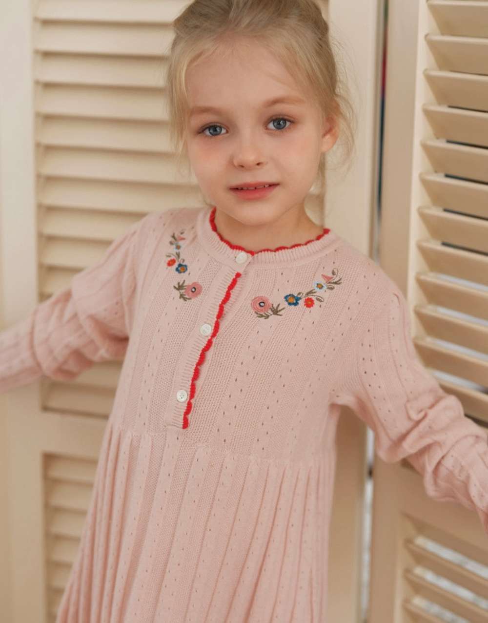 長袖ワンピース 長袖ワンピース ニット 花刺繍 スカラップレース Aライン チュニック【mh0011552】