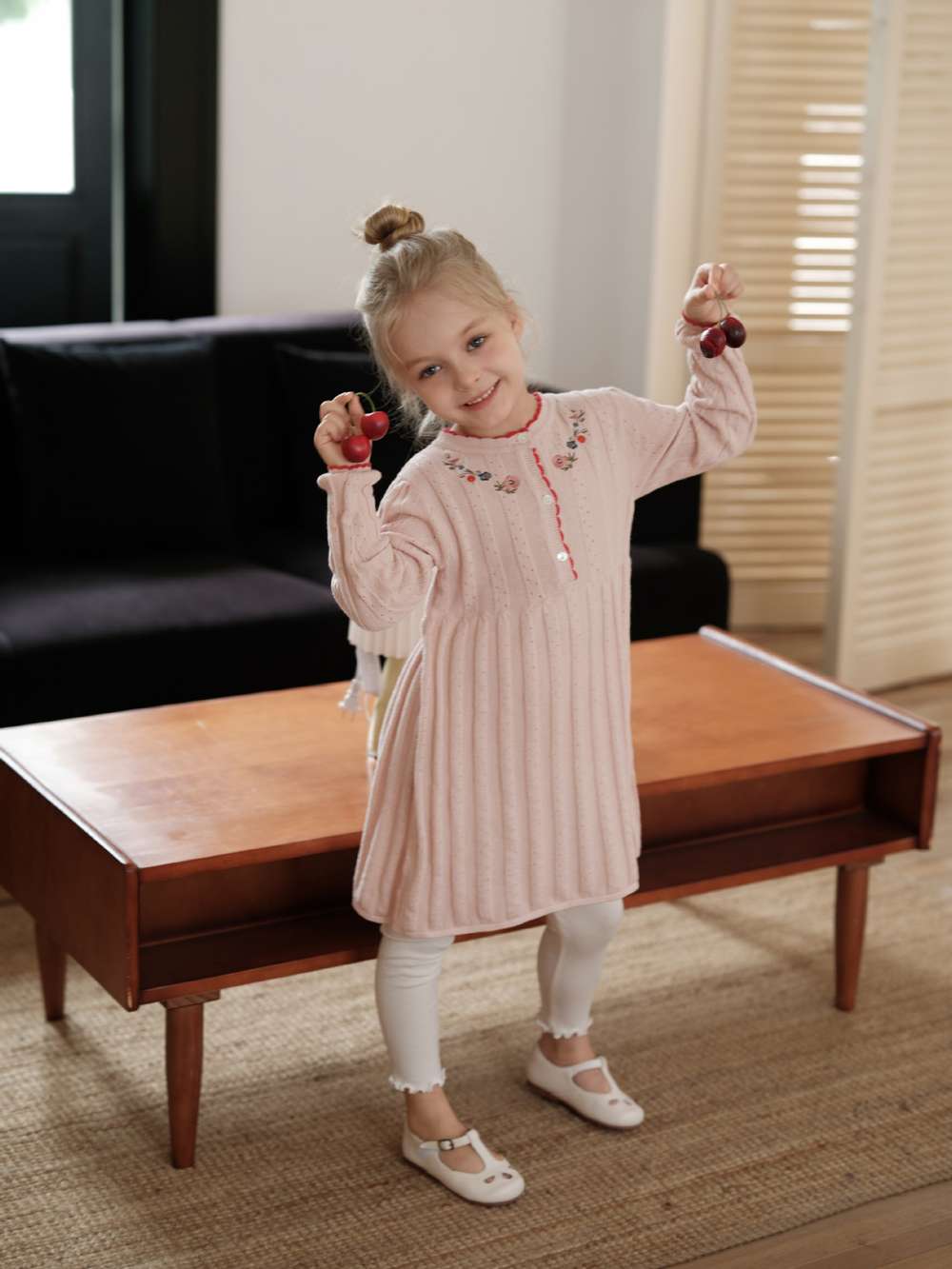 長袖ワンピース 長袖ワンピース ニット 花刺繍 スカラップレース Aライン チュニック【mh0011552】