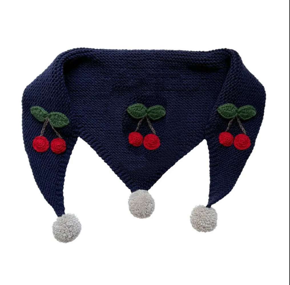 カーディガン・パーカー Blue Scarf / m (1-3 years old) 長袖カーディガン さくらんぼ クロシェ ニットボタン 薄手 ウール【mh0011554】