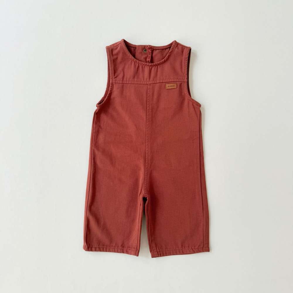 ノースリーブジャンプスーツ Brick Red / 80cm ノースリーブジャンプスーツ デニム ロング オールインワン つなぎ オーバーオール キッズ【mh0011546】