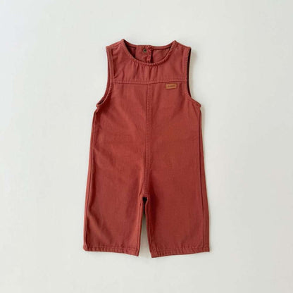 ノースリーブジャンプスーツ Brick Red / 80cm ノースリーブジャンプスーツ デニム ロング オールインワン つなぎ オーバーオール キッズ【mh0011546】