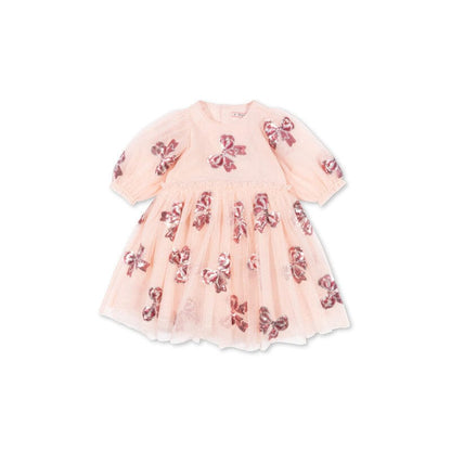 半袖ワンピース Butterfly sequins / 90cm スパンコールリボン/レインボーチュール半袖ドレスワンピース【mh0009411】