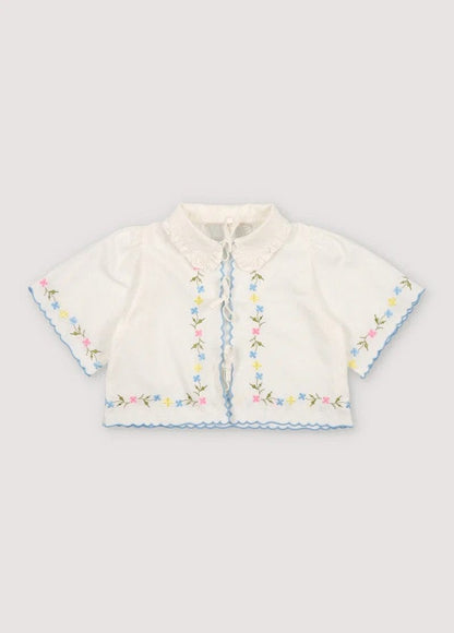 半袖セットアップ coat / 90cm フラワー刺繍半袖ボレロシャツ/ショートパンツ【mh0009415】