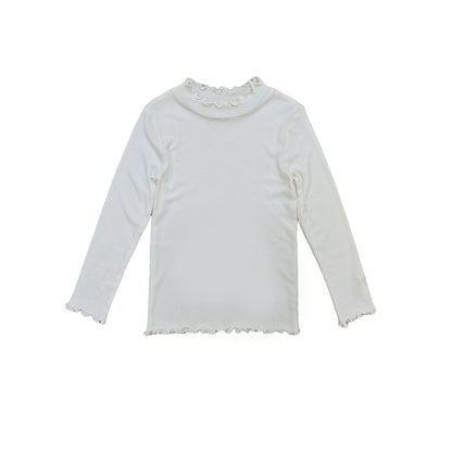 子ども用長袖トップス、ラッフルカラー付き（クリームホワイト）