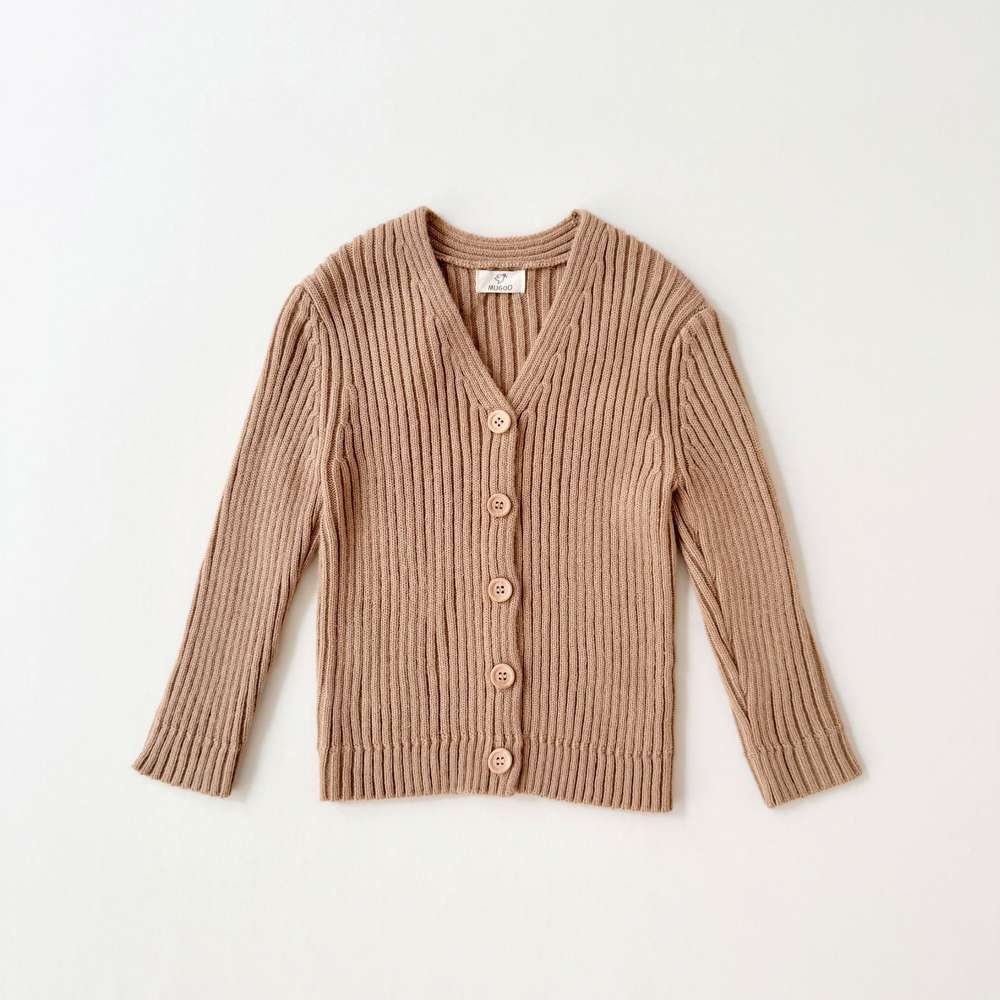 カーディガン・パーカー Khaki / 90cm 長袖カーディガン Vネック リブニット ベーシックトップス【mh0011548】