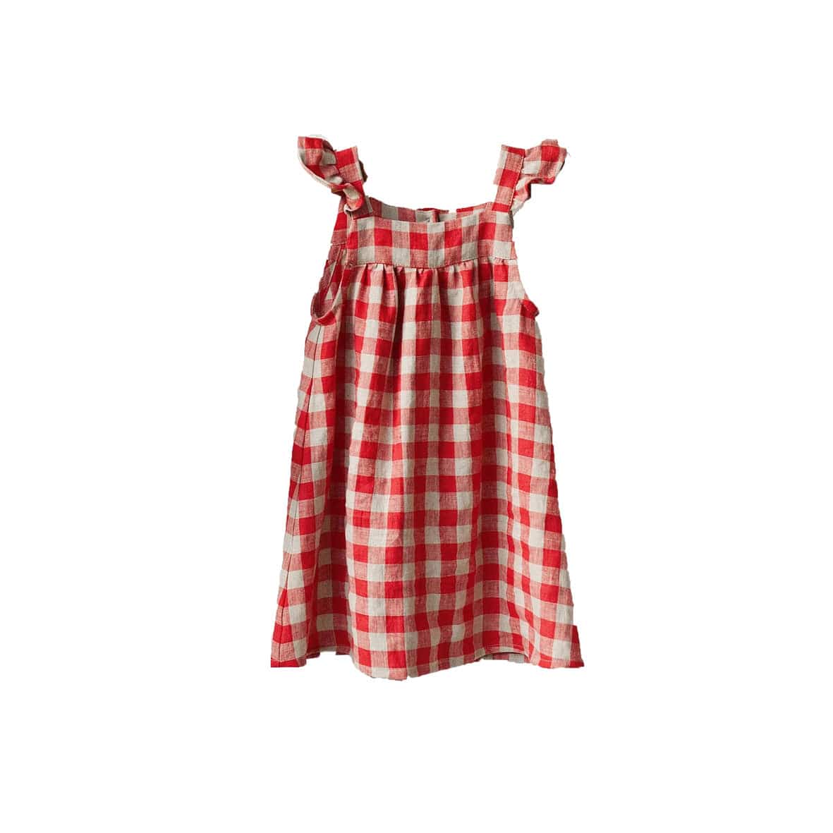 ノースリーブワンピース コットンリネンブロックチェックフリルキャミソールワンピース【mh0009403】