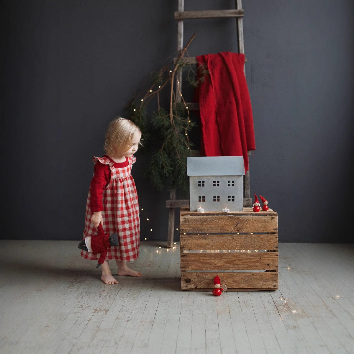 ノースリーブワンピース コットンリネンブロックチェックフリルキャミソールワンピース【mh0009403】