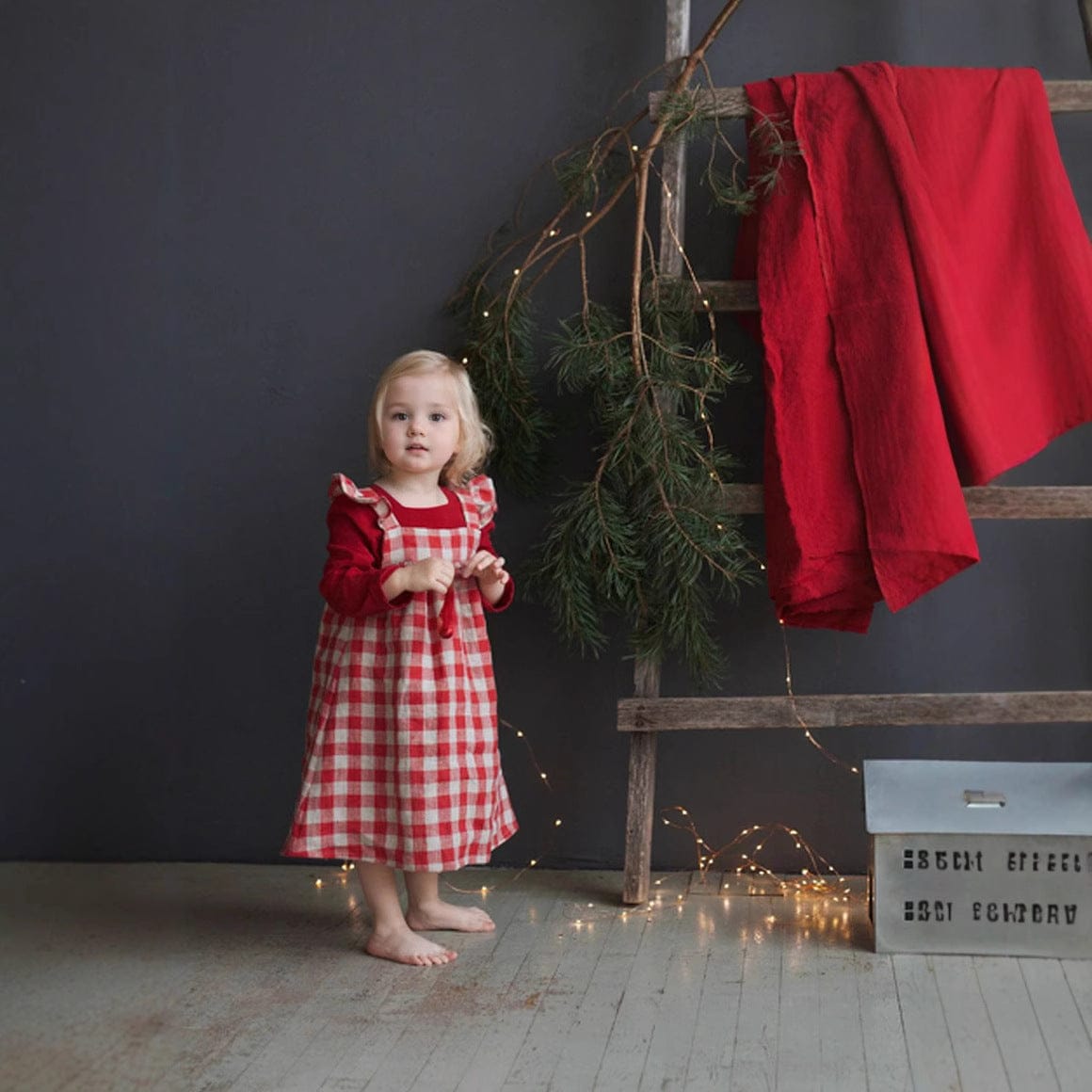 ノースリーブワンピース コットンリネンブロックチェックフリルキャミソールワンピース【mh0009403】