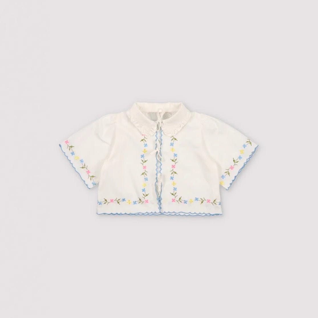 半袖セットアップ フラワー刺繍半袖ボレロシャツ/ショートパンツ【mh0009415】