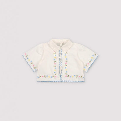 半袖セットアップ フラワー刺繍半袖ボレロシャツ/ショートパンツ【mh0009415】