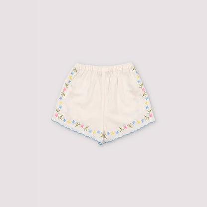 半袖セットアップ フラワー刺繍半袖ボレロシャツ/ショートパンツ【mh0009415】