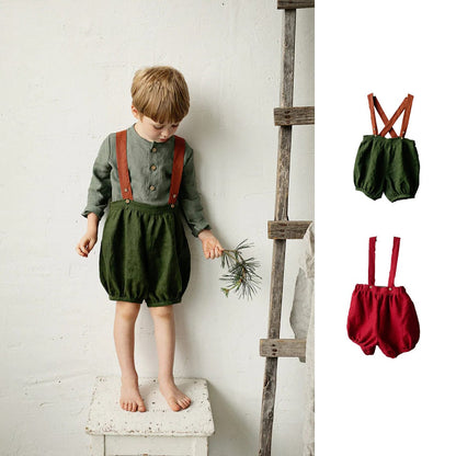 サロペットパンツ・サスペンダーパンツ レトロサスペンダーバルーンショートパンツ【mh0009420】