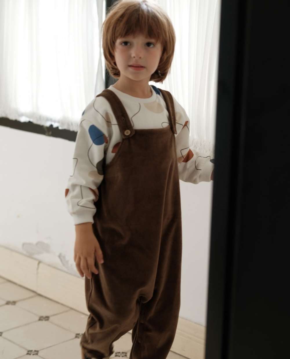 オーバーオール オーバーオール ベロア調 コットン 股下スナップ キッズサロペット【mh0011550】