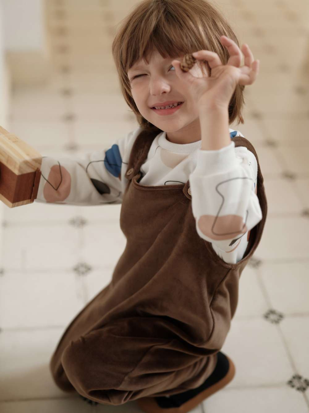 オーバーオール オーバーオール ベロア調 コットン 股下スナップ キッズサロペット【mh0011550】