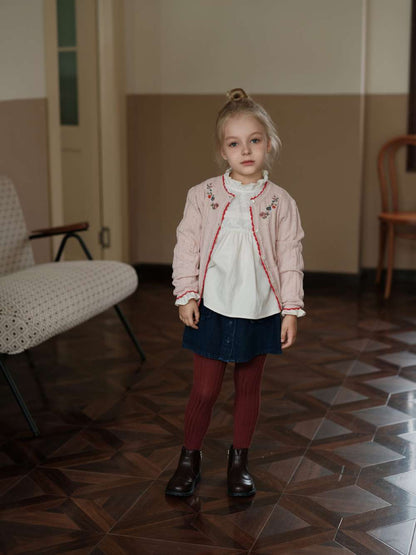 カーディガン・パーカー 長袖カーディガン 刺繍 ピコレース パフスリーブ ニット【mh0011551】