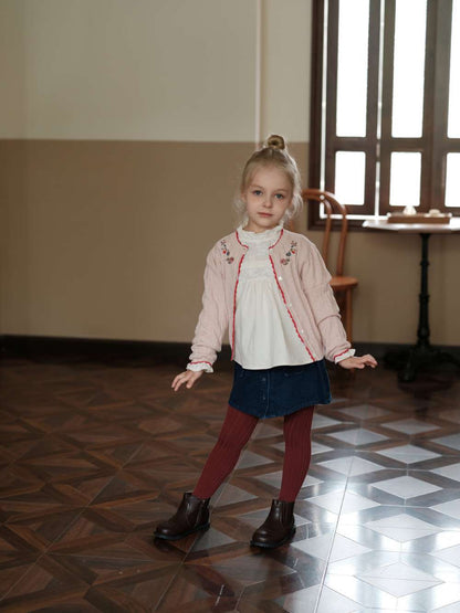 カーディガン・パーカー 長袖カーディガン 刺繍 ピコレース パフスリーブ ニット【mh0011551】