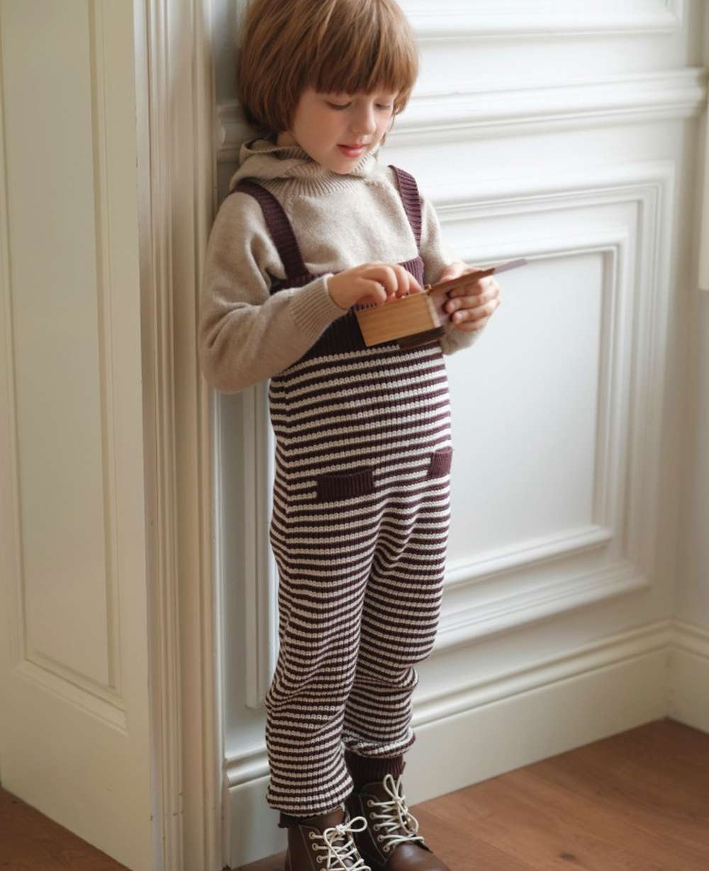 サロペットパンツ・サスペンダーパンツ ニットサロペット ボーダー サスペンダーパンツ オーバーオール【mh0011555】