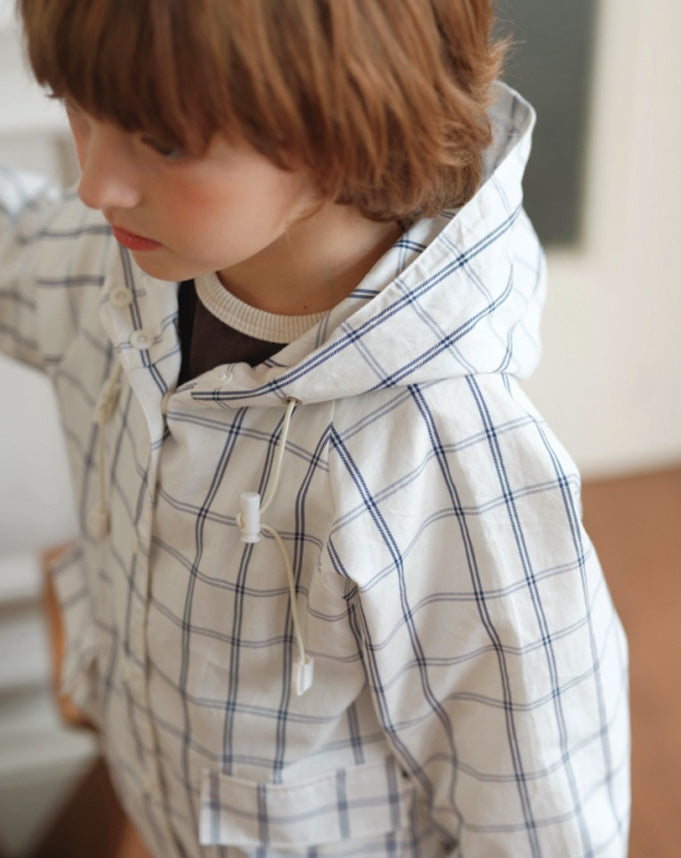 ショートコート・ジャケット・ジャンパー ウィンドブレーカー チェック柄 キッズ フード付き 調整可能【mh0011557】