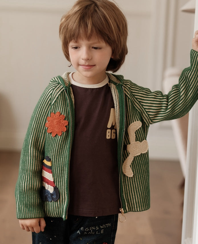 カーディガン・パーカー ニットカーディガン アップリケ フード付き キッズ【mh0011558】