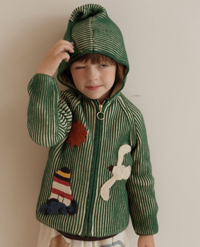 カーディガン・パーカー ニットカーディガン アップリケ フード付き キッズ【mh0011558】