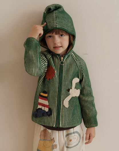 カーディガン・パーカー ニットカーディガン アップリケ フード付き キッズ【mh0011558】