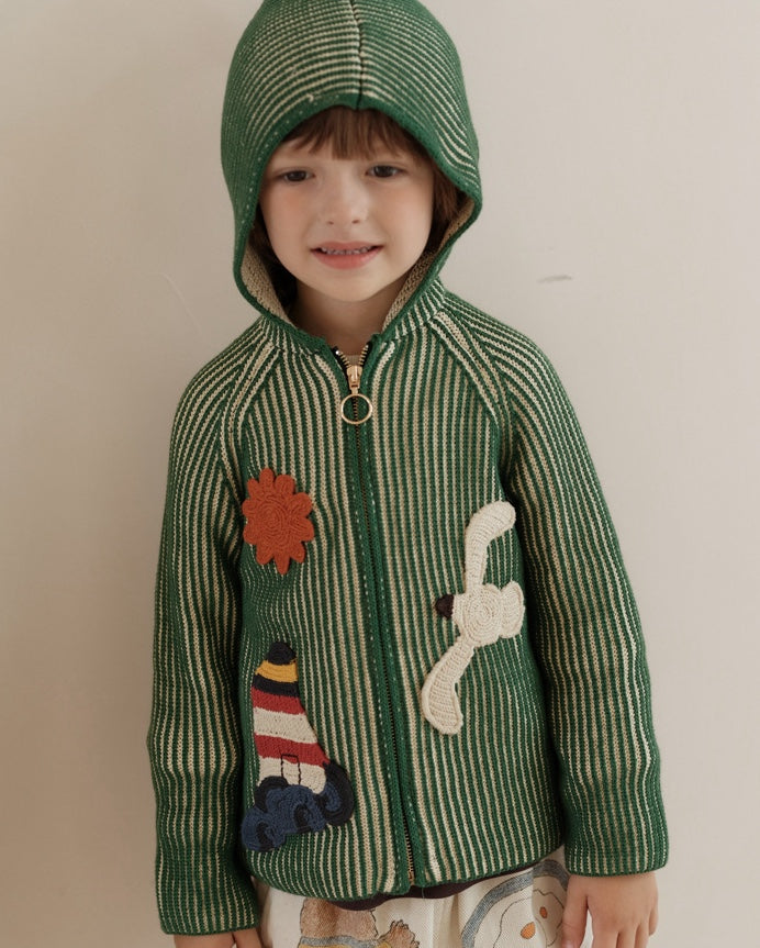 カーディガン・パーカー ニットカーディガン アップリケ フード付き キッズ【mh0011558】