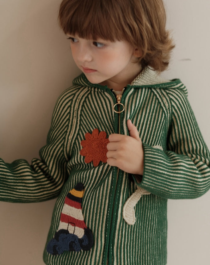 カーディガン・パーカー ニットカーディガン アップリケ フード付き キッズ【mh0011558】