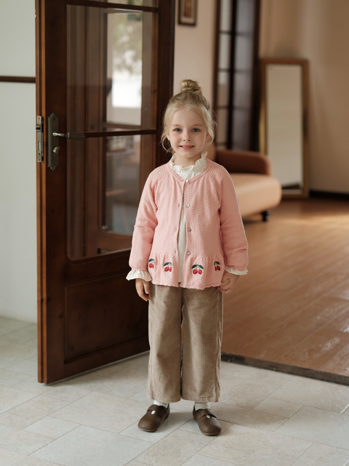 カーディガン・パーカー ペプラムカーディガン さくらんぼ 刺繍 女の子 ニット アウター【mh0011559】