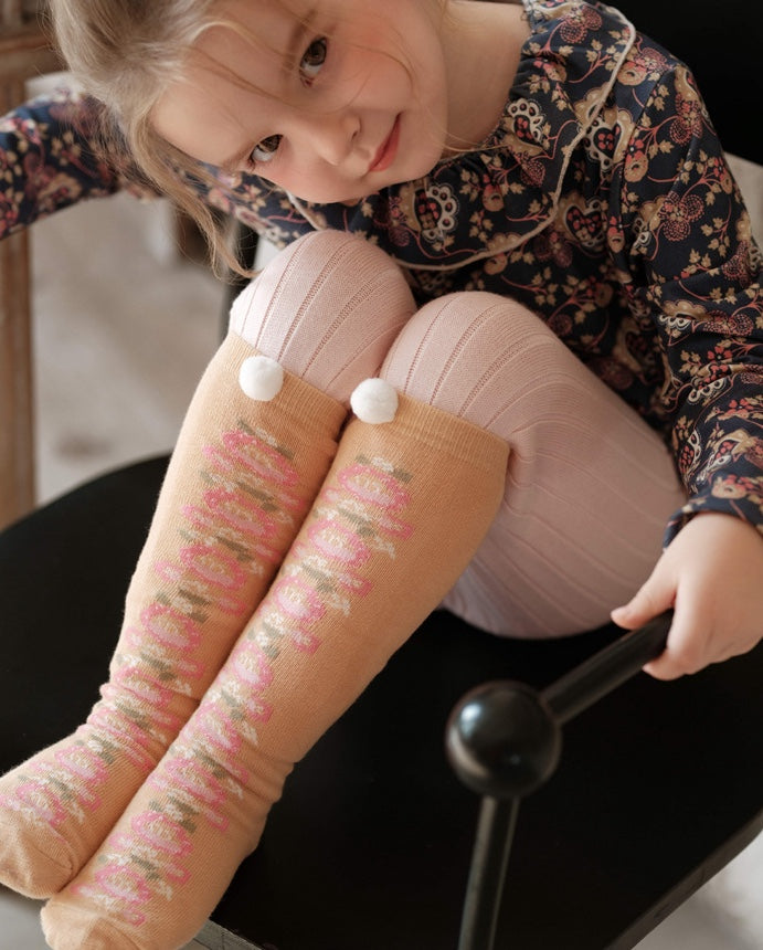 ベビー用靴下・タイツ ハイソックス ニュアンスカラー ポンポン 靴下 キッズ コットン【mh0011562】