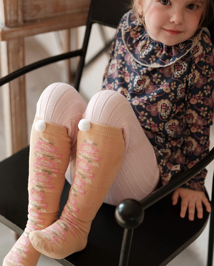 ベビー用靴下・タイツ ハイソックス ニュアンスカラー ポンポン 靴下 キッズ コットン【mh0011562】