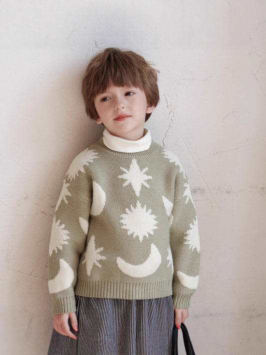 ニット・セーター ニットセーター 星 月柄 カジュアル くすみカラー トップス【mh0011574】