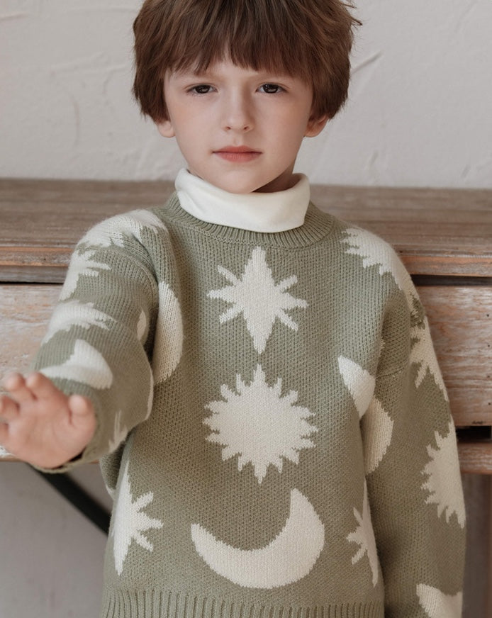 ニット・セーター ニットセーター 星 月柄 カジュアル くすみカラー トップス【mh0011574】