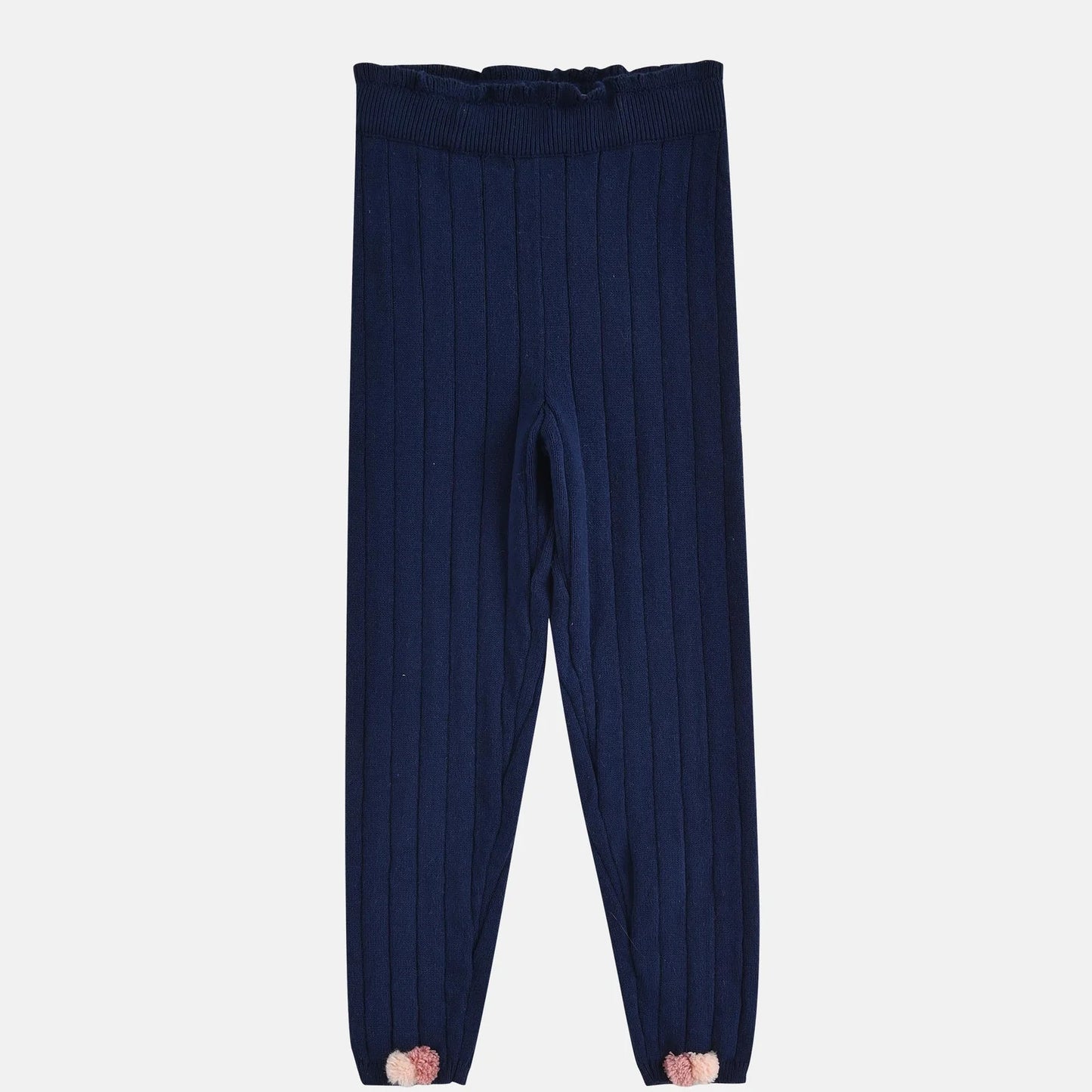 レギンスパンツ Navy Blue / 80cm ニットレギンス ラッフル ポンポン付き キッズ 女の子 ボトムス【mh0011569】