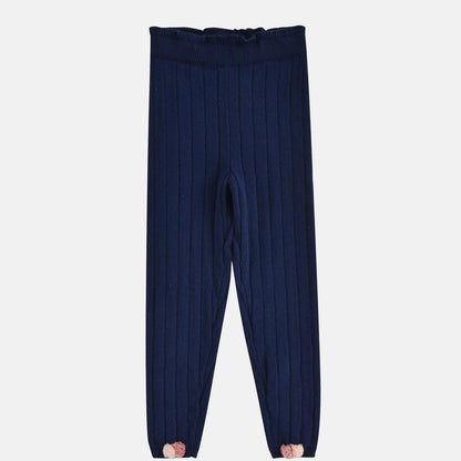 レギンスパンツ Navy Blue / 80cm ニットレギンス ラッフル ポンポン付き キッズ 女の子 ボトムス【mh0011569】