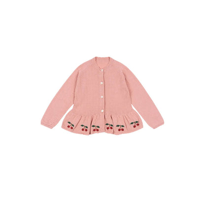 カーディガン・パーカー Pink / 80cm ペプラムカーディガン さくらんぼ 刺繍 女の子 ニット アウター【mh0011559】