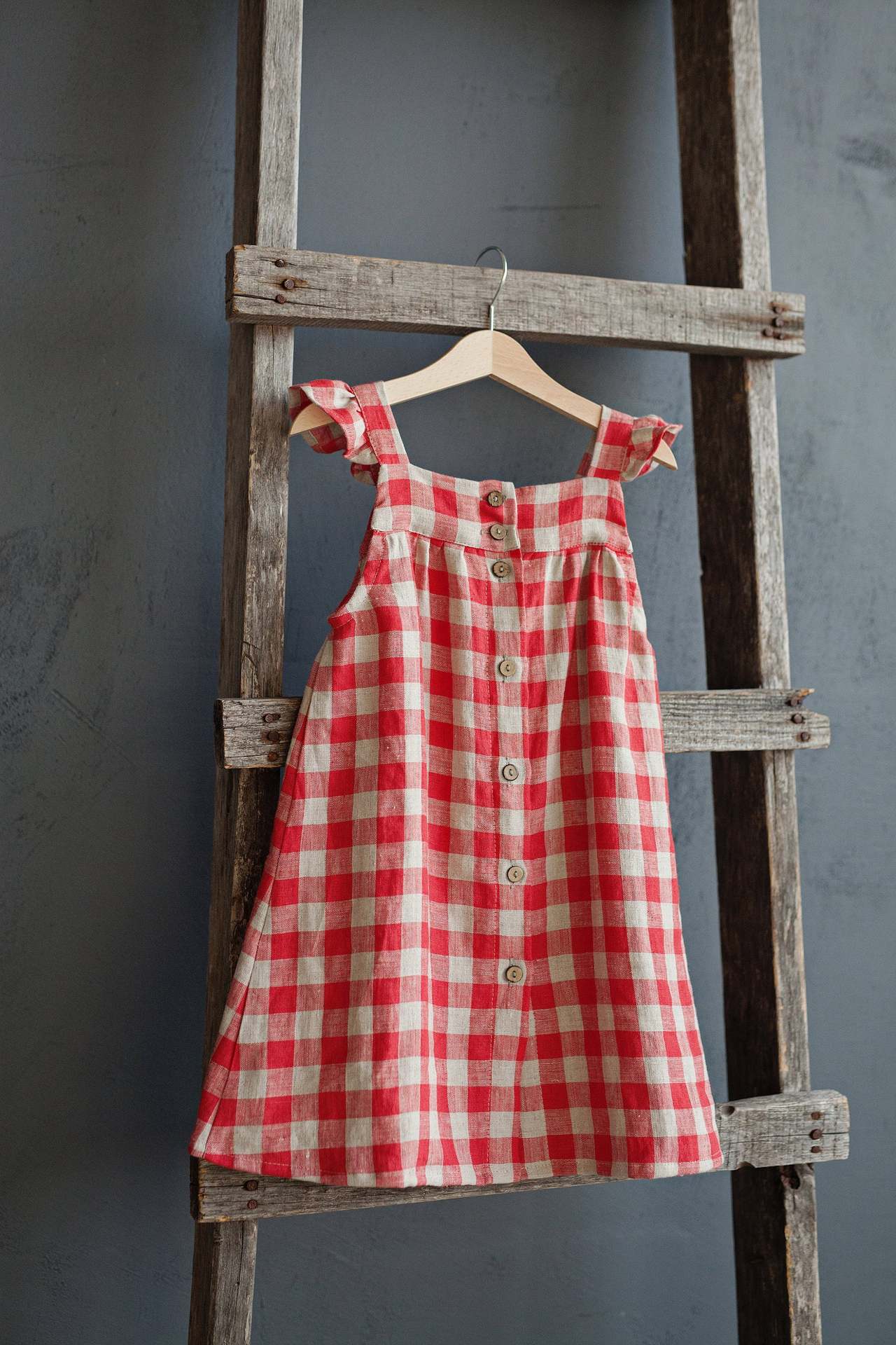 ノースリーブワンピース Red / 90cm コットンリネンブロックチェックフリルキャミソールワンピース【mh0009403】