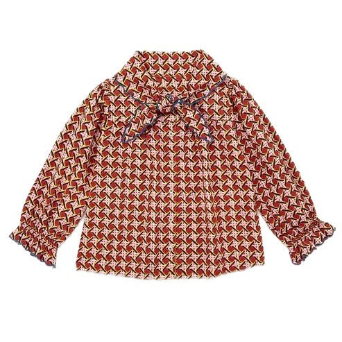 長袖シャツ・ブラウス Red / 90cm ブラウス 総柄 リボンタイ ラッフル袖 キッズ 女の子 トップス【mh0011566】