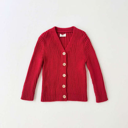 カーディガン・パーカー Red / 90cm 長袖カーディガン Vネック リブニット ベーシックトップス【mh0011548】