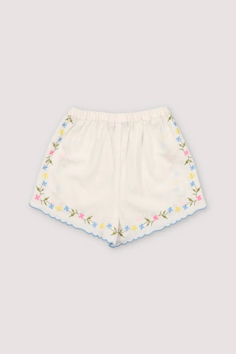 半袖セットアップ shorts / 90cm フラワー刺繍半袖ボレロシャツ/ショートパンツ【mh0009415】